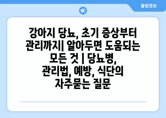 강아지 당뇨, 초기 증상부터 관리까지| 알아두면 도움되는 모든 것 | 당뇨병, 관리법, 예방, 식단