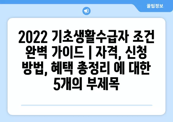 2022 기초생활수급자 조건 완벽 가이드 | 자격, 신청 방법, 혜택 총정리